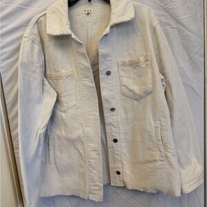 S POL Cream Corduroy Button-Front Rough Hem Shacket Jacket